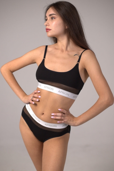 Хлопковые трусики слип с сеткой AU-200110 black