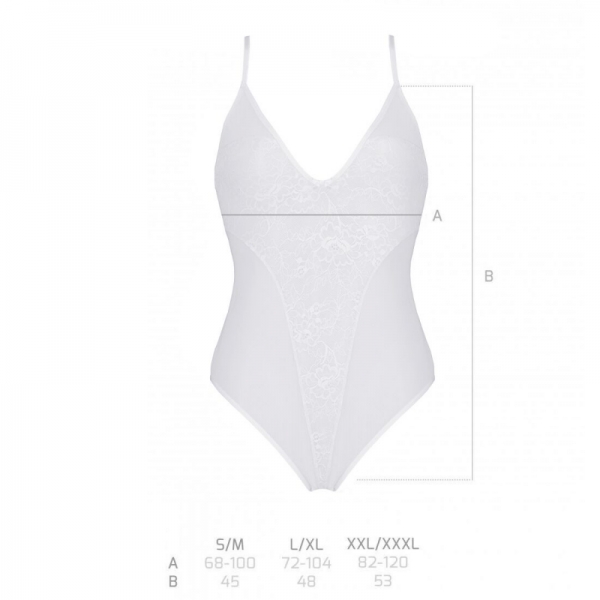 Боді Passion Ursula Body white L/XL, з ажурним декором та відкритим кроком