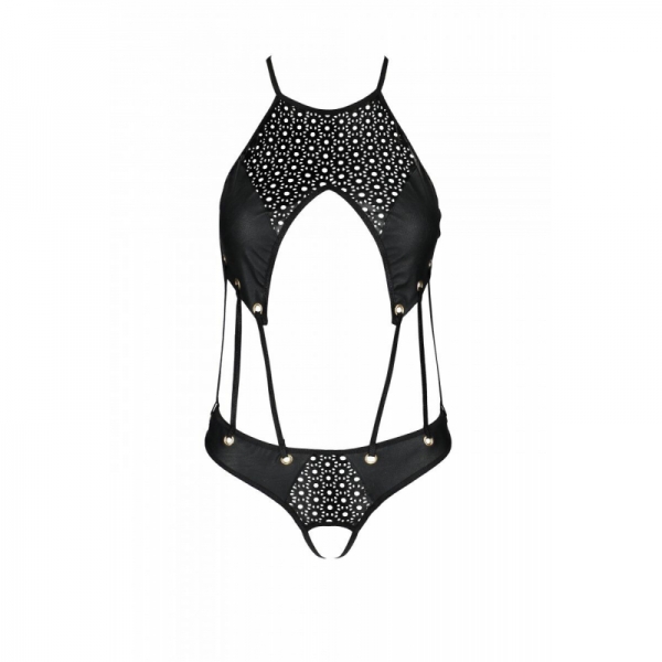 Боді з еко-шкіри Passion Tamaris Body black L/XL: з ремінцями та перфорацією