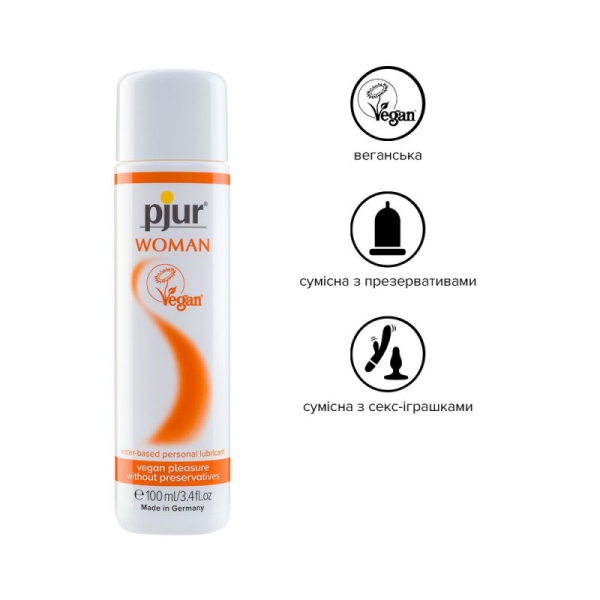 Лубрикант на водній основі Pjur Woman Vegan 100 мл, чистий веганські склад, без консервантів Лубрикант на водній основі Pjur Woman Vegan 100 мл, чистий веганські склад, без консервантів