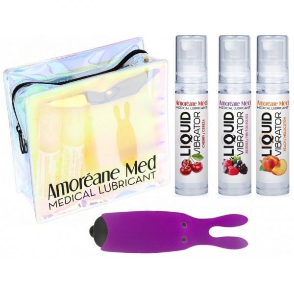 Набір з 3-х смаків стимулюючого лубриканта Amoreane Med (3х10мл) і вібропулі Adrien Lastic Purple Набір з 3-х смаків стимулюючого лубриканта Amoreane Med (3х10мл) і вібропулі Adrien Lastic Purple