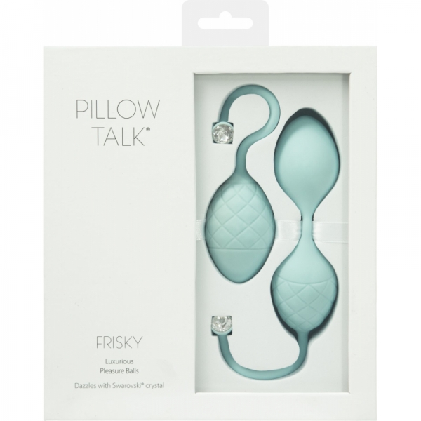 Розкішні вагінальні кульки PILLOW TALK - Frisky Teal з кристалом, діаметр 3,2см, вага 49-75гр Розкішні вагінальні кульки PILLOW TALK - Frisky Teal з кристалом, діаметр 3,2см, вага 49-75гр