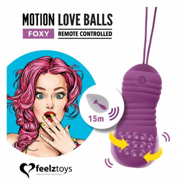 Вагінальні кульки з перловим масажем FeelzToys Motion Love Balls Foxy з пультом дистанційного керування, 7 режимів Вагінальні кульки з перловим масажем FeelzToys Motion Love Balls Foxy з пультом дистанційного керування, 7 режимів
