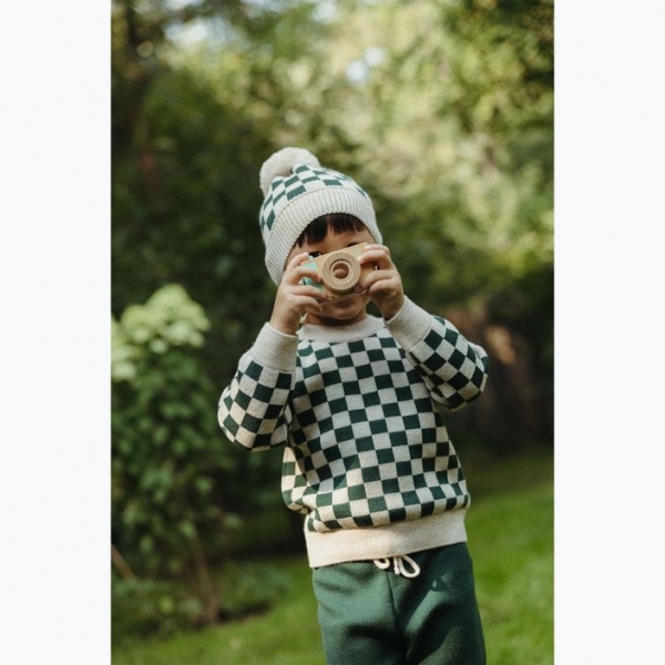Шапка зимова дитяча KID STORY Merino green chessboard 5