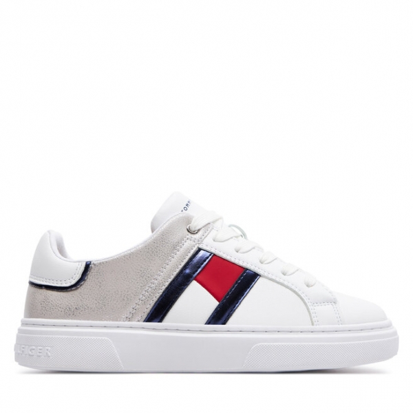 Tommy Hilfiger Снікерcи Tommy Hilfiger Flag Low Cut Lace-Up Sneaker T3A9-33201-1355 S White/Silver X025