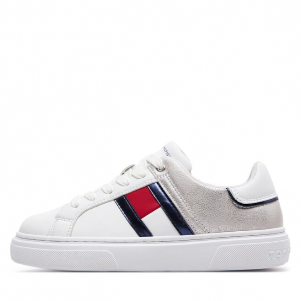 Tommy Hilfiger Снікерcи Tommy Hilfiger Flag Low Cut Lace-Up Sneaker T3A9-33201-1355 S White/Silver X025