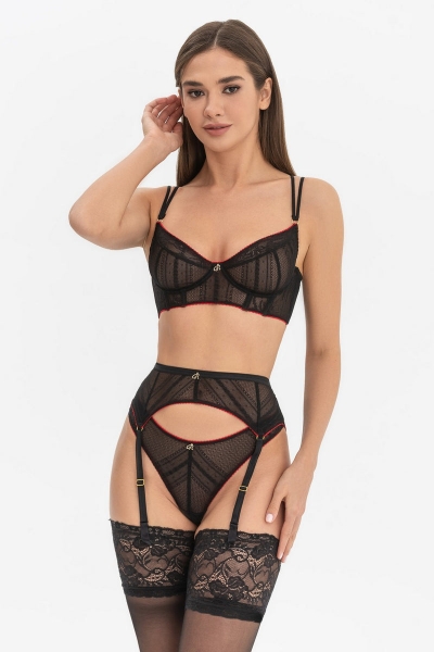 Бюстье на косточках из кружева Diana L22015 black/red