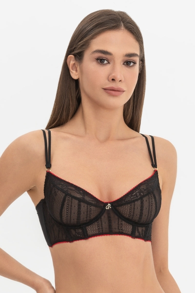 Бюстье на косточках из кружева Diana L22015 black/red