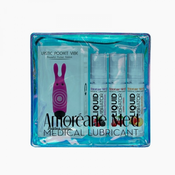 Набір з 3-х смаків стимулюючого лубриканта Amoreane Med (3х10мл) і вібропулі Adrien Lastic Pink