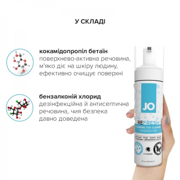 М'яка пінка для очищення іграшок JO REFRESH (207 мл) дезинфікуюча, проникає глибоко М'яка пінка для очищення іграшок JO REFRESH (207 мл) дезинфікуюча, проникає глибоко