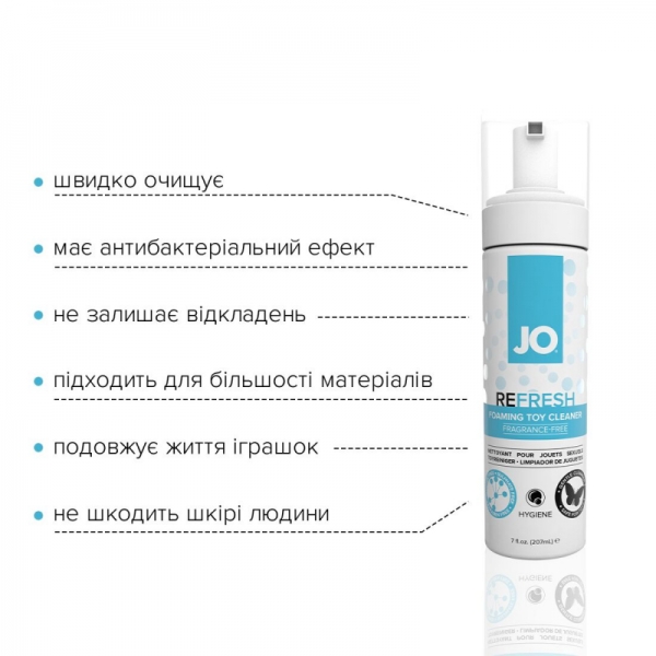 М'яка пінка для очищення іграшок JO REFRESH (207 мл) дезинфікуюча, проникає глибоко М'яка пінка для очищення іграшок JO REFRESH (207 мл) дезинфікуюча, проникає глибоко