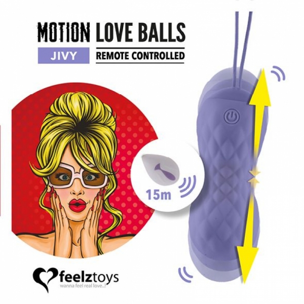 Вагінальні кульки з масажем і вібрацією FeelzToys Motion Love Balls Jivy з пультом дистанційного керування, 7 режимів Вагінальні кульки з масажем і вібрацією FeelzToys Motion Love Balls Jivy з пультом дистанційного керування, 7 режимів